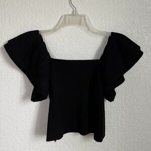 Versona Women's Cropped Ruffled Sleeved Black Top Size XS
